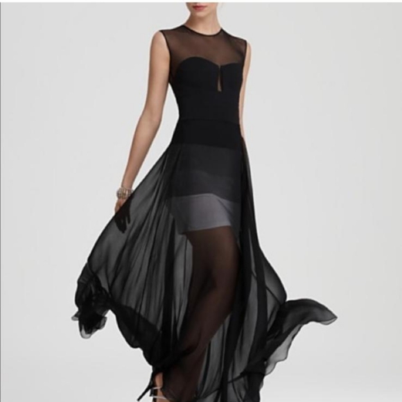 Bcbgmaxazria alai maxi chiffon dress black combo L - Picture 2 of 16